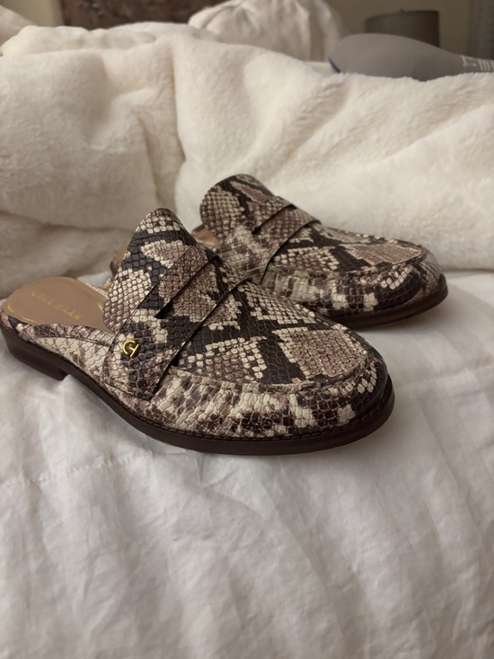 Cole Haan Shoes - Cole Haan Snake-Print Slip-On Mules in Brown and Cream